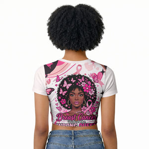 African American Breast Cancer Awareness Queen Raglan Cropped T shirt Pink Ribbon Floral Butterfly Boxing Gloves Warrior Art
