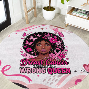 African American Breast Cancer Awareness Queen Round Carpet Pink Ribbon Floral Butterfly Boxing Gloves Warrior Art