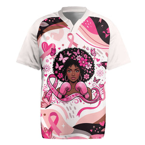 African American Breast Cancer Awareness Queen Rugby Jersey Pink Ribbon Floral Butterfly Boxing Gloves Warrior Art