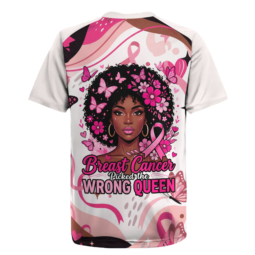 African American Breast Cancer Awareness Queen Rugby Jersey Pink Ribbon Floral Butterfly Boxing Gloves Warrior Art