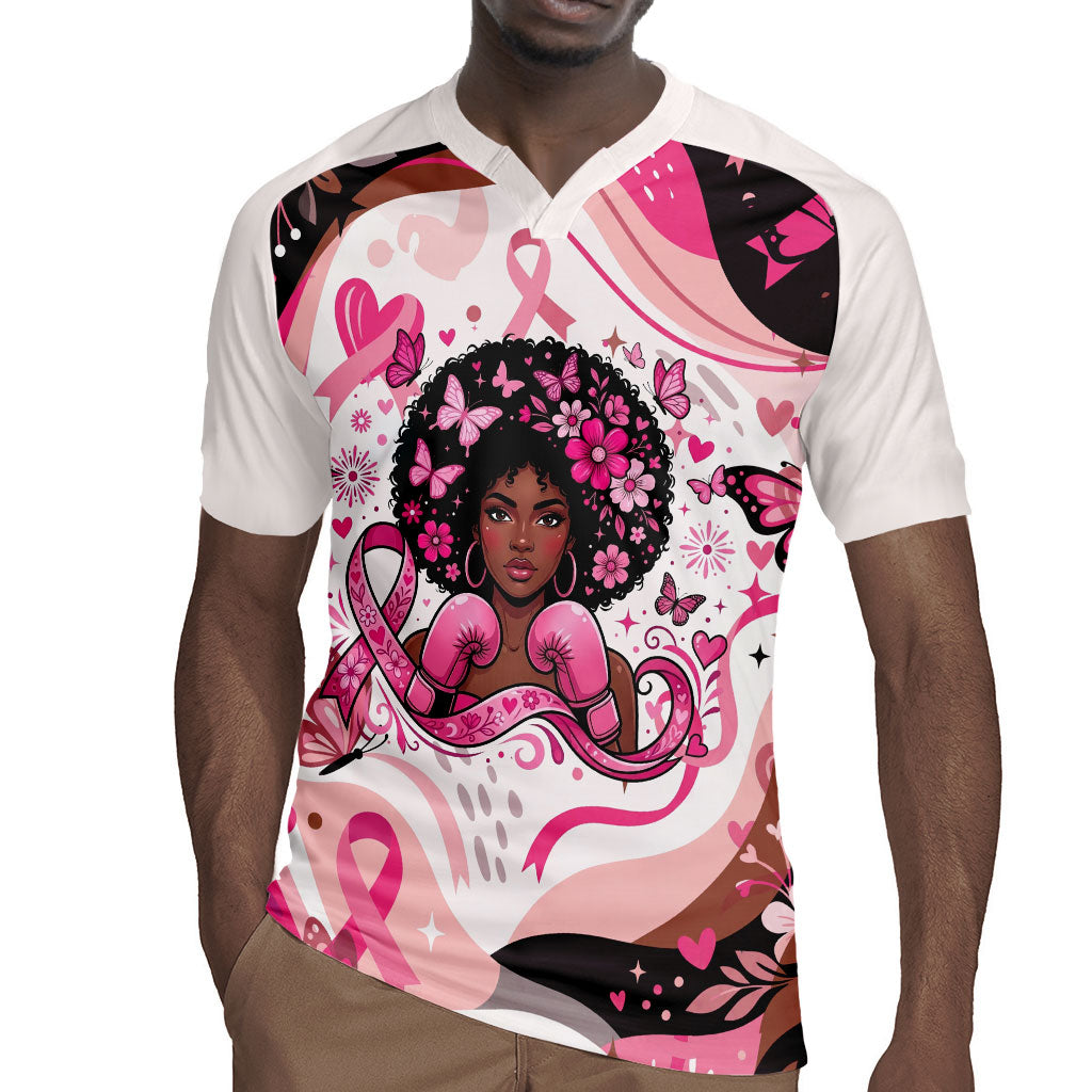 African American Breast Cancer Awareness Queen Rugby Jersey Pink Ribbon Floral Butterfly Boxing Gloves Warrior Art