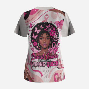 African American Breast Cancer Awareness Queen Scrub Top Pink Ribbon Floral Butterfly Boxing Gloves Warrior Art