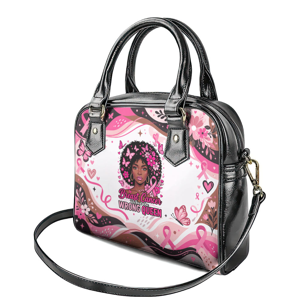 African American Breast Cancer Awareness Queen Shoulder Handbag Pink Ribbon Floral Butterfly Boxing Gloves Warrior Art