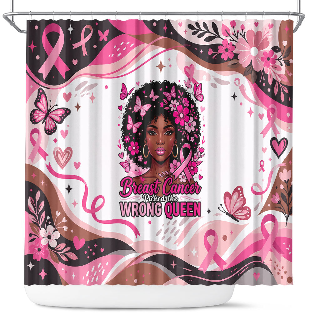 African American Breast Cancer Awareness Queen Shower Curtain Pink Ribbon Floral Butterfly Boxing Gloves Warrior Art