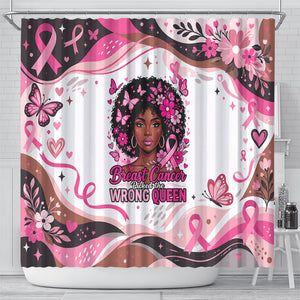 African American Breast Cancer Awareness Queen Shower Curtain Pink Ribbon Floral Butterfly Boxing Gloves Warrior Art