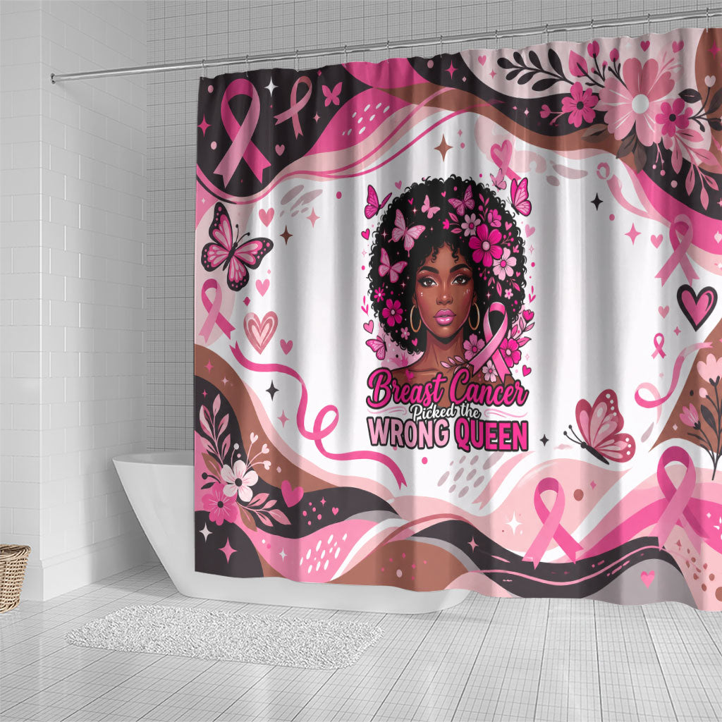 African American Breast Cancer Awareness Queen Shower Curtain Pink Ribbon Floral Butterfly Boxing Gloves Warrior Art