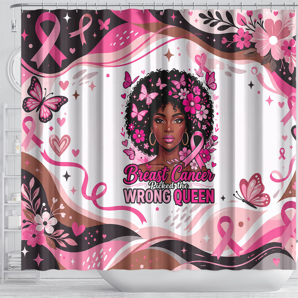 African American Breast Cancer Awareness Queen Shower Curtain Pink Ribbon Floral Butterfly Boxing Gloves Warrior Art