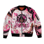 African American Breast Cancer Awareness Queen Sleeve Zip Bomber Jacket Pink Ribbon Floral Butterfly Boxing Gloves Warrior Art
