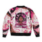 African American Breast Cancer Awareness Queen Sleeve Zip Bomber Jacket Pink Ribbon Floral Butterfly Boxing Gloves Warrior Art