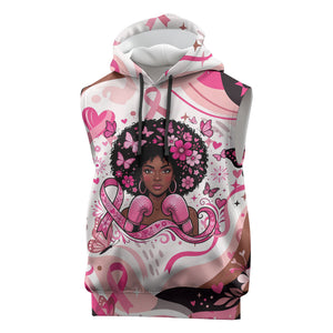 African American Breast Cancer Awareness Queen Sleeveless Hoodie Pink Ribbon Floral Butterfly Boxing Gloves Warrior Art