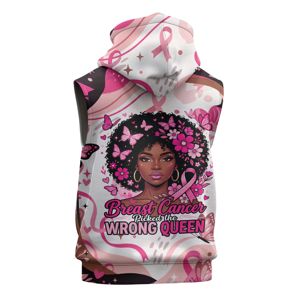 African American Breast Cancer Awareness Queen Sleeveless Hoodie Pink Ribbon Floral Butterfly Boxing Gloves Warrior Art