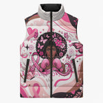 African American Breast Cancer Awareness Queen Sleeveless Puffer Jacket Pink Ribbon Floral Butterfly Boxing Gloves Warrior Art