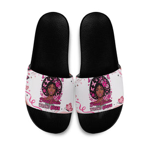 African American Breast Cancer Awareness Queen Slide Sandals Pink Ribbon Floral Butterfly Boxing Gloves Warrior Art