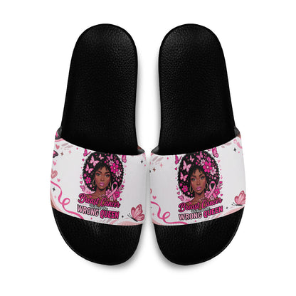 African American Breast Cancer Awareness Queen Slide Sandals Pink Ribbon Floral Butterfly Boxing Gloves Warrior Art