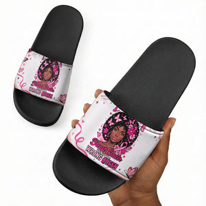 African American Breast Cancer Awareness Queen Slide Sandals Pink Ribbon Floral Butterfly Boxing Gloves Warrior Art