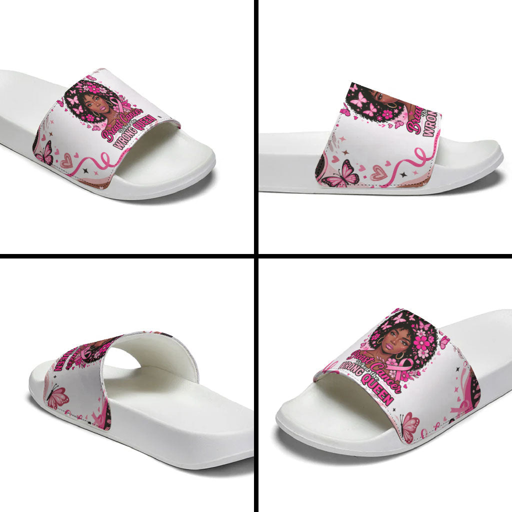 African American Breast Cancer Awareness Queen Slide Sandals Pink Ribbon Floral Butterfly Boxing Gloves Warrior Art