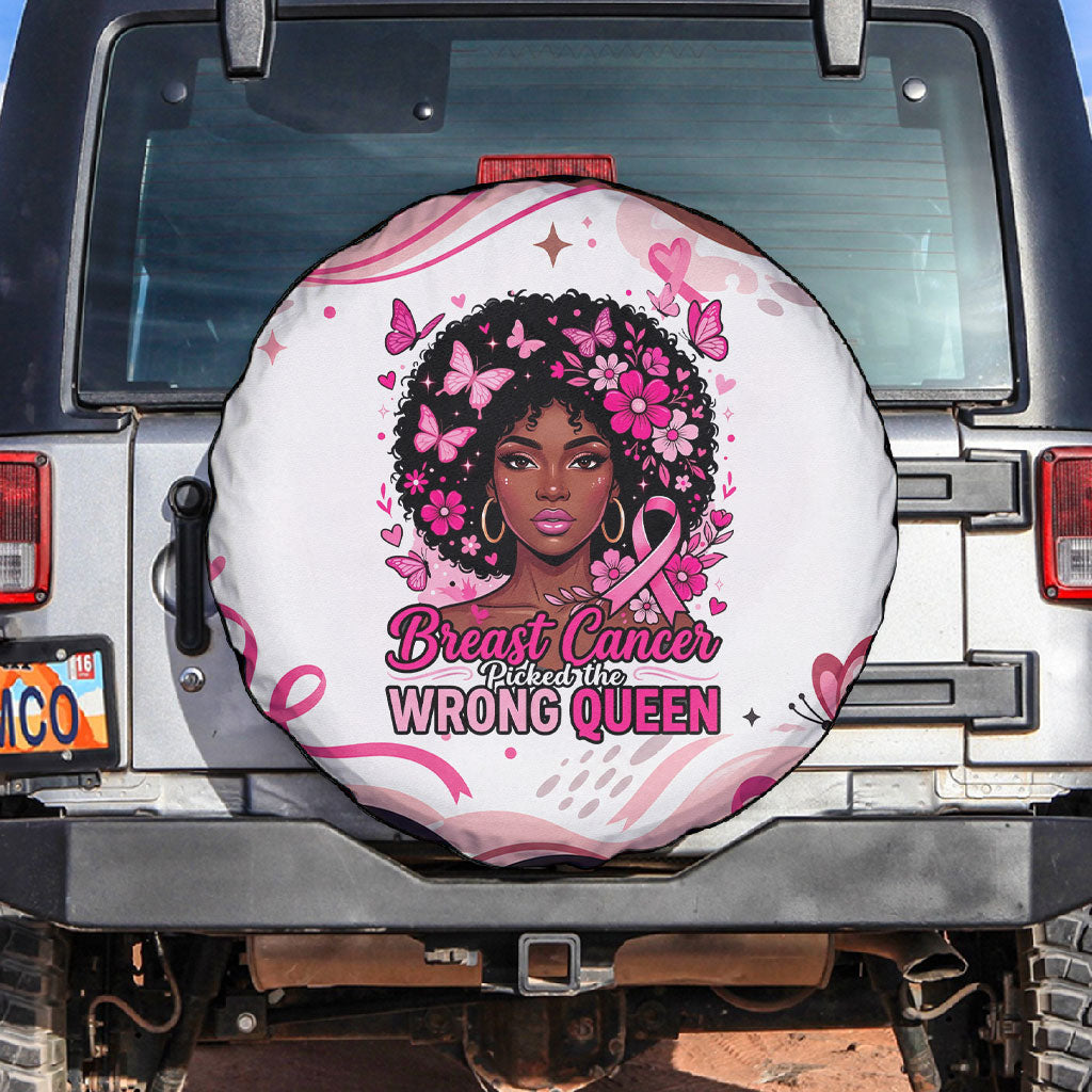 African American Breast Cancer Awareness Queen Spare Tire Cover Pink Ribbon Floral Butterfly Boxing Gloves Warrior Art