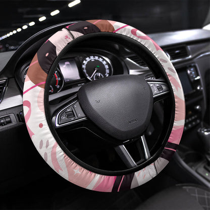 African American Breast Cancer Awareness Queen Steering Wheel Cover Pink Ribbon Floral Butterfly Boxing Gloves Warrior Art
