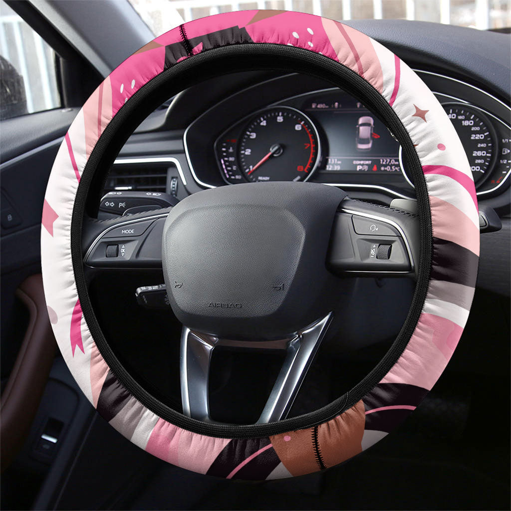 African American Breast Cancer Awareness Queen Steering Wheel Cover Pink Ribbon Floral Butterfly Boxing Gloves Warrior Art