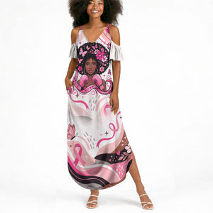African American Breast Cancer Awareness Queen Summer Maxi Dress Pink Ribbon Floral Butterfly Boxing Gloves Warrior Art