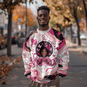 African American Breast Cancer Awareness Queen Sweatshirt Pink Ribbon Floral Butterfly Boxing Gloves Warrior Art