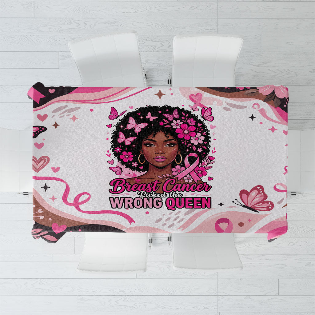 African American Breast Cancer Awareness Queen Tablecloth Pink Ribbon Floral Butterfly Boxing Gloves Warrior Art