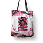 African American Breast Cancer Awareness Queen Tote Bag Pink Ribbon Floral Butterfly Boxing Gloves Warrior Art