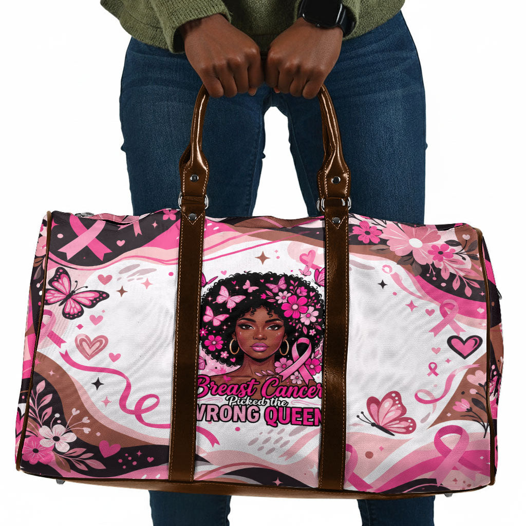 African American Breast Cancer Awareness Queen Travel Bag Pink Ribbon Floral Butterfly Boxing Gloves Warrior Art