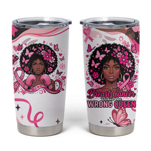 African American Breast Cancer Awareness Queen Tumbler Cup Pink Ribbon Floral Butterfly Boxing Gloves Warrior Art