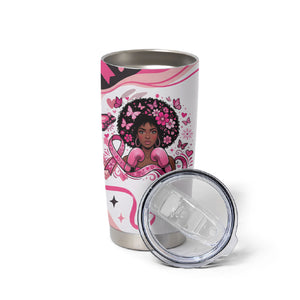 African American Breast Cancer Awareness Queen Tumbler Cup Pink Ribbon Floral Butterfly Boxing Gloves Warrior Art