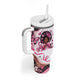 African American Breast Cancer Awareness Queen Tumbler With Handle Pink Ribbon Floral Butterfly Boxing Gloves Warrior Art
