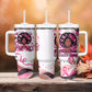 African American Breast Cancer Awareness Queen Tumbler With Handle Pink Ribbon Floral Butterfly Boxing Gloves Warrior Art