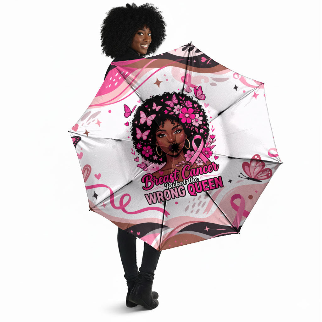 African American Breast Cancer Awareness Queen Umbrella Pink Ribbon Floral Butterfly Boxing Gloves Warrior Art