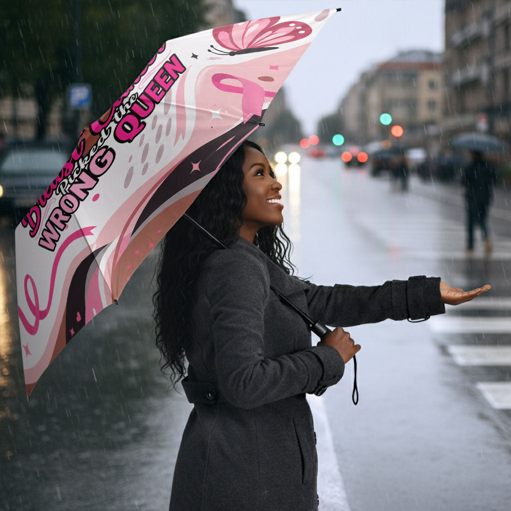 African American Breast Cancer Awareness Queen Umbrella Pink Ribbon Floral Butterfly Boxing Gloves Warrior Art
