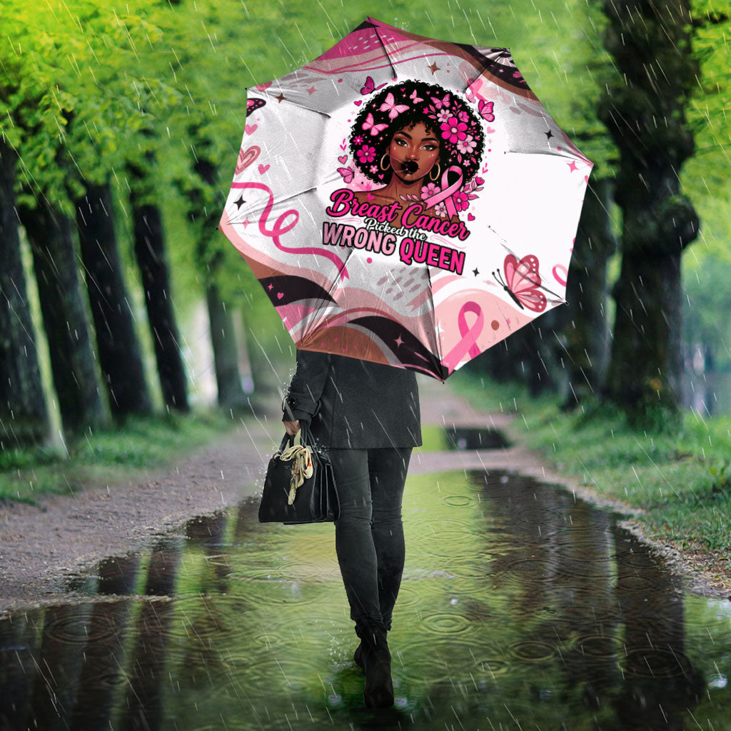African American Breast Cancer Awareness Queen Umbrella Pink Ribbon Floral Butterfly Boxing Gloves Warrior Art