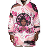 African American Breast Cancer Awareness Queen Wearable Blanket Hoodie Pink Ribbon Floral Butterfly Boxing Gloves Warrior Art