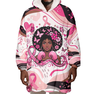 African American Breast Cancer Awareness Queen Wearable Blanket Hoodie Pink Ribbon Floral Butterfly Boxing Gloves Warrior Art