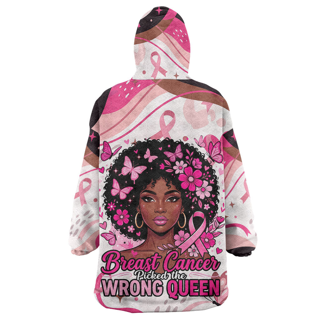 African American Breast Cancer Awareness Queen Wearable Blanket Hoodie Pink Ribbon Floral Butterfly Boxing Gloves Warrior Art