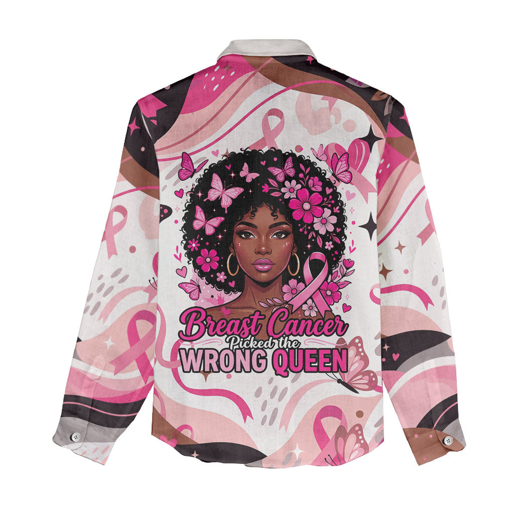 African American Breast Cancer Awareness Queen Women Casual Shirt Pink Ribbon Floral Butterfly Boxing Gloves Warrior Art