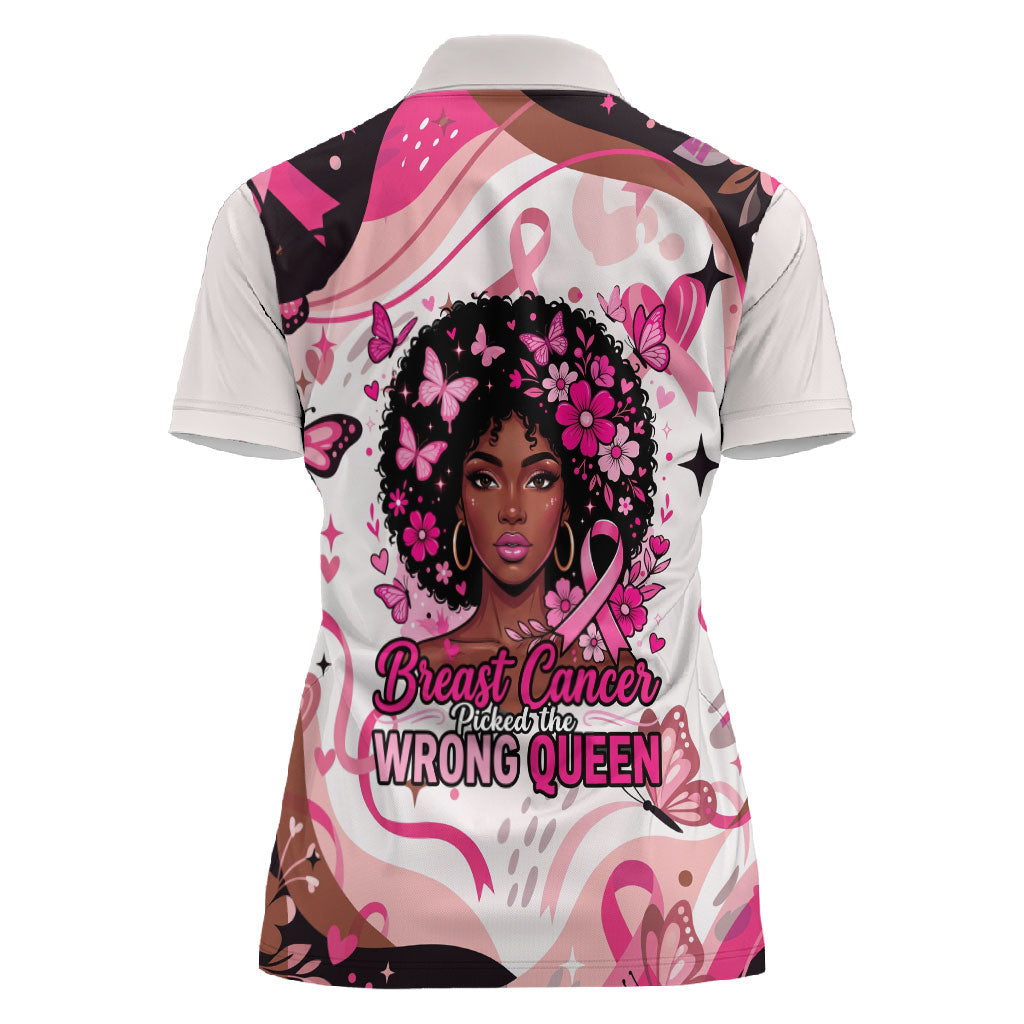 African American Breast Cancer Awareness Queen Women Polo Shirt Pink Ribbon Floral Butterfly Boxing Gloves Warrior Art