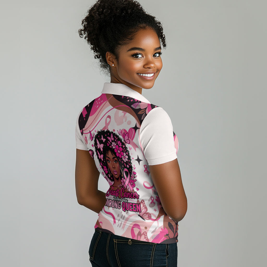 African American Breast Cancer Awareness Queen Women Polo Shirt Pink Ribbon Floral Butterfly Boxing Gloves Warrior Art