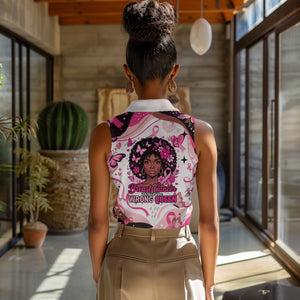 African American Breast Cancer Awareness Queen Women Sleeveless Polo Shirt Pink Ribbon Floral Butterfly Boxing Gloves Warrior Art