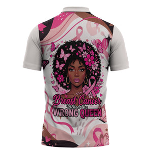 African American Breast Cancer Awareness Queen Zipper Polo Shirt Pink Ribbon Floral Butterfly Boxing Gloves Warrior Art