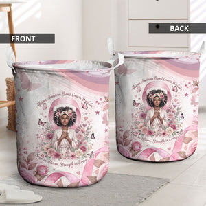 African American Breast Cancer Warrior Black Queen Laundry Basket Floral Pink Ribbon Watercolor Butterfly Hope Art