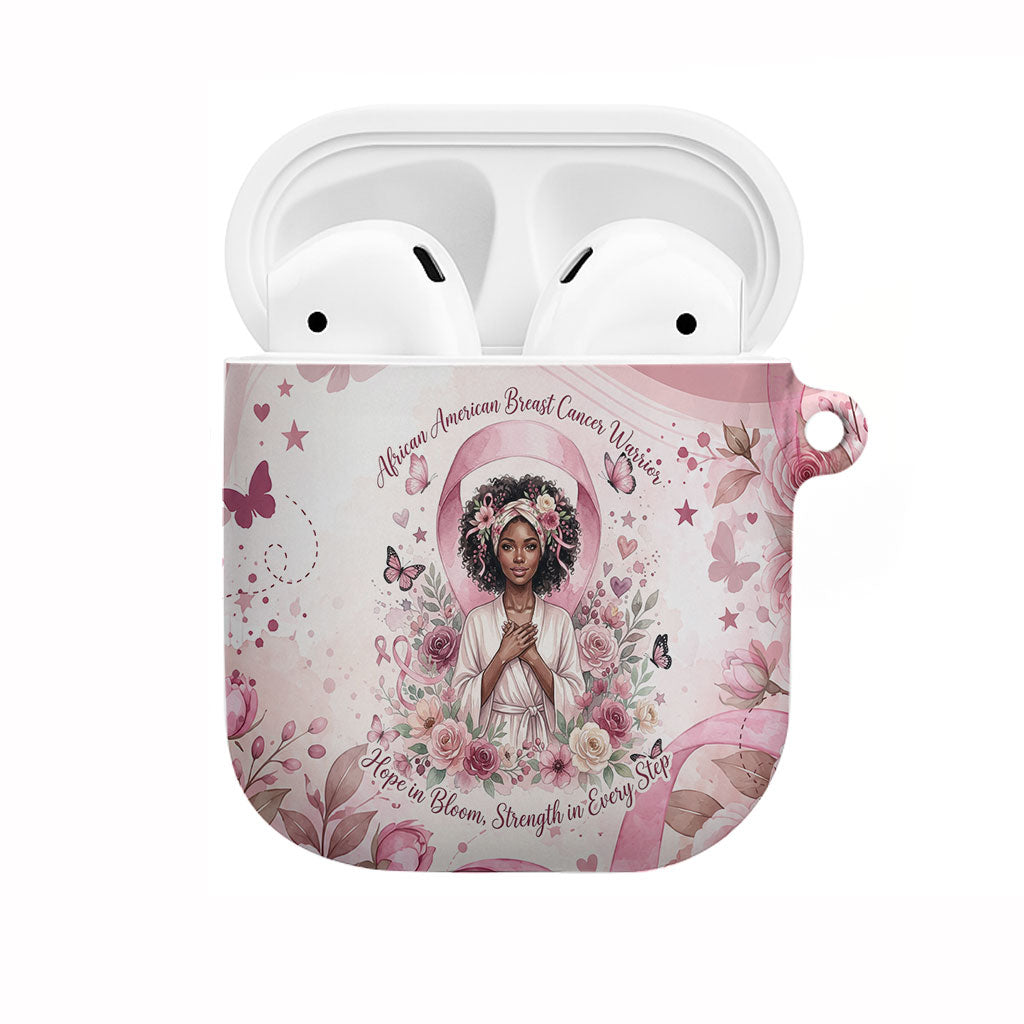 African American Breast Cancer Warrior Black Queen AirPods Case Floral Pink Ribbon Watercolor Butterfly Hope Art