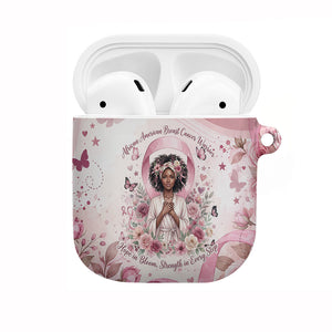 African American Breast Cancer Warrior Black Queen AirPods Case Floral Pink Ribbon Watercolor Butterfly Hope Art