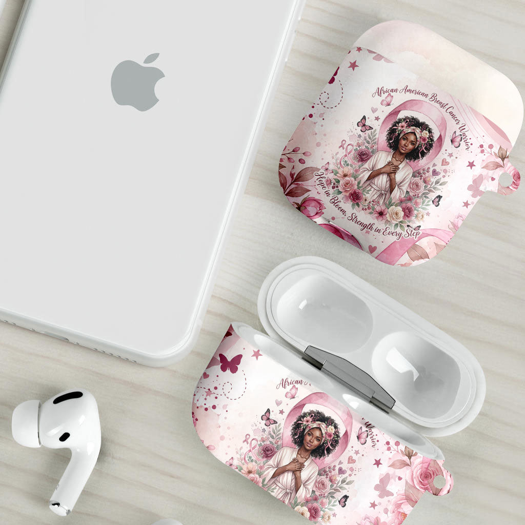 African American Breast Cancer Warrior Black Queen AirPods Case Floral Pink Ribbon Watercolor Butterfly Hope Art