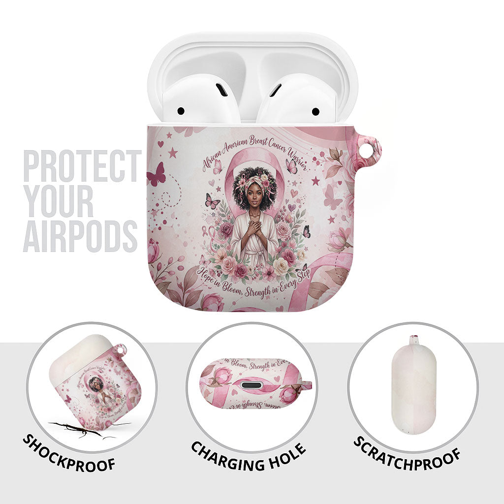 African American Breast Cancer Warrior Black Queen AirPods Case Floral Pink Ribbon Watercolor Butterfly Hope Art