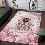 African American Breast Cancer Warrior Black Queen Area Rug Floral Pink Ribbon Watercolor Butterfly Hope Art