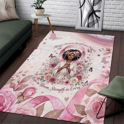 African American Breast Cancer Warrior Black Queen Area Rug Floral Pink Ribbon Watercolor Butterfly Hope Art